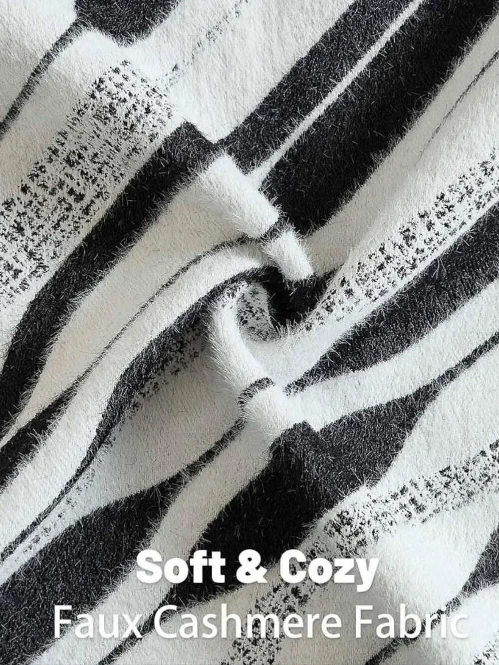 FUTEI Faux Cashmere Throw Pillow Covers Black & White Geometric (Set of 2) NIB